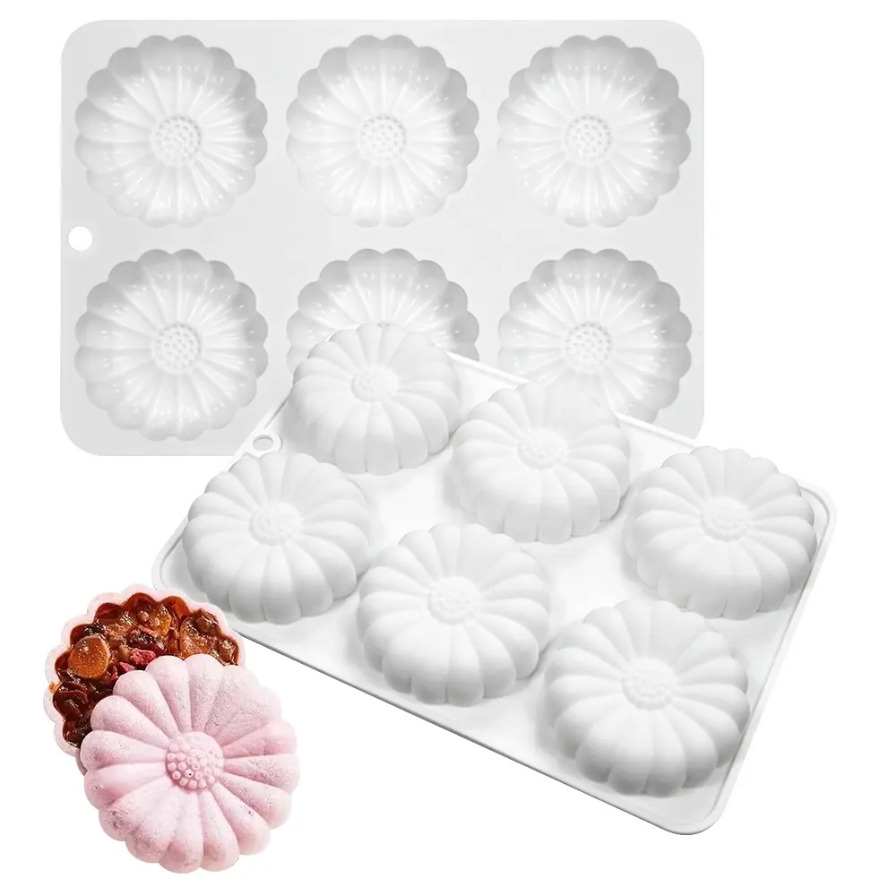 AK Daisy Flower Chocolate Resina epoxi Silicona Molde para hornear pasteles Moldes Siliconas para velas Pastel de bodas Helado Siliconato moldeado