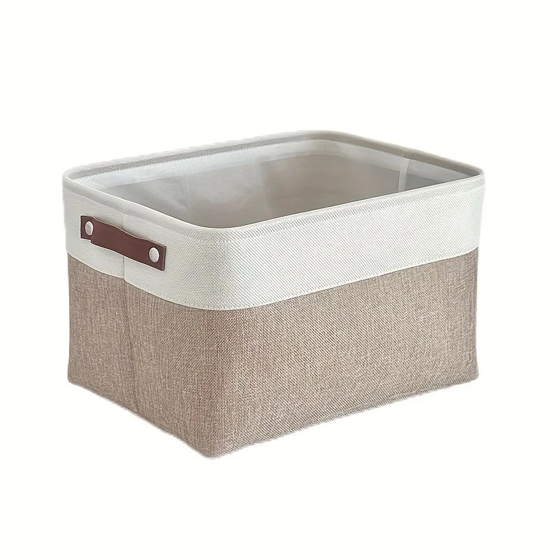 Panier de rangement en coton-lin EVA patchwork blanc et camel