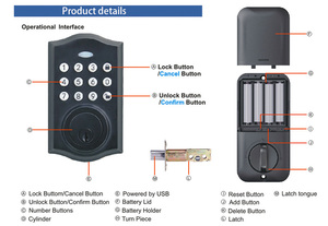 US-Profil Smart Electronic Deadbolt Lock Con Keys Passwort Digitale Tastatur Keyless Entry Haustür schloss - Product Image 4