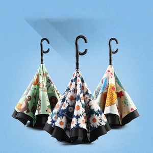 Zd076 guarda-chuva aberto automático, guarda-sol invertido com camada dupla, à prova de vento, para viagem, chuva, guarda-chuva criativo em forma de <span class=keywords><strong>c</strong></span>