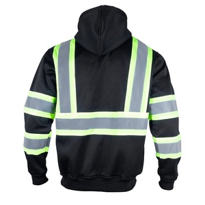 Lớp 1 màu đen cao khả năng hiển thị đầy đủ Zip lông cừu áo với mui xe có thể tháo rời làm việc an toàn áo có tính năng tùy chỉnh logo - Product Image 5