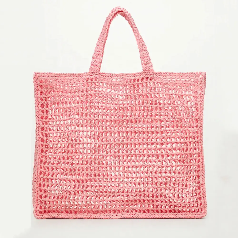 Luxury Designer Women's Summer Beach Travel Bag Raffia Straw Wicker Tote Bohemian Style Pink Shopper Hasp Closure Hollow Handbag
