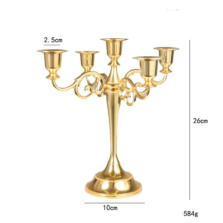 Bougeoir européen élégant en métal doré à 3 ou 5 bras, chandelier pour mariage