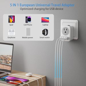 トラベルアダプターUSソケットからEUプラグ、3つのUSBポートとType-Cポート - Product Image 6