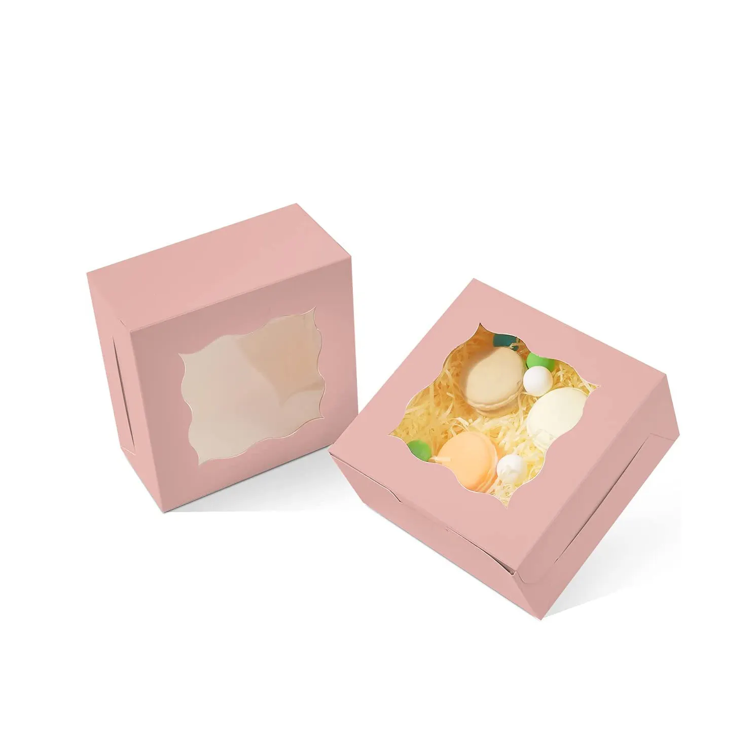 कस्टम नाजुक प्यारा मजबूत बेक्ड Macarons नाश्ता पैकेजिंग के साथ वेलेंटाइन दिवस उपहार गुलाबी कुकी बॉक्स खिड़की