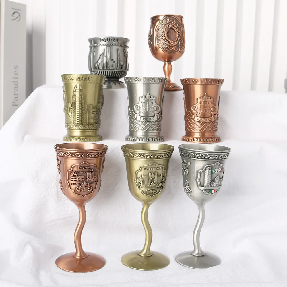 Óculos de goblet de vinho personalizado, xícara de licor europeia giz, vidro de metal, prata, ouro, vermelho, bronze, cores para os melhores amigos, presentes
