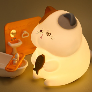 2025 Greedy Cat LED Night <strong>Light</strong> Modern Style Silicone Mini Lamp <strong>Sensor</strong> Power Generation Soft <strong>Timer</strong> Tap Battery for Bedroom Use - Product Image 1