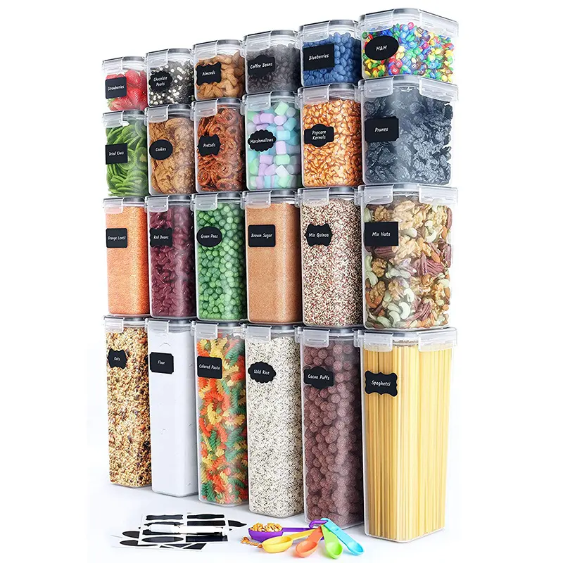 24 Pcs/Set BPA-Free Dry Plastic Hermético Recipiente De Armazenamento De Alimentos com Tampas Cozinha Despensa Selados Organizadores para Arroz Farinha De Açúcar