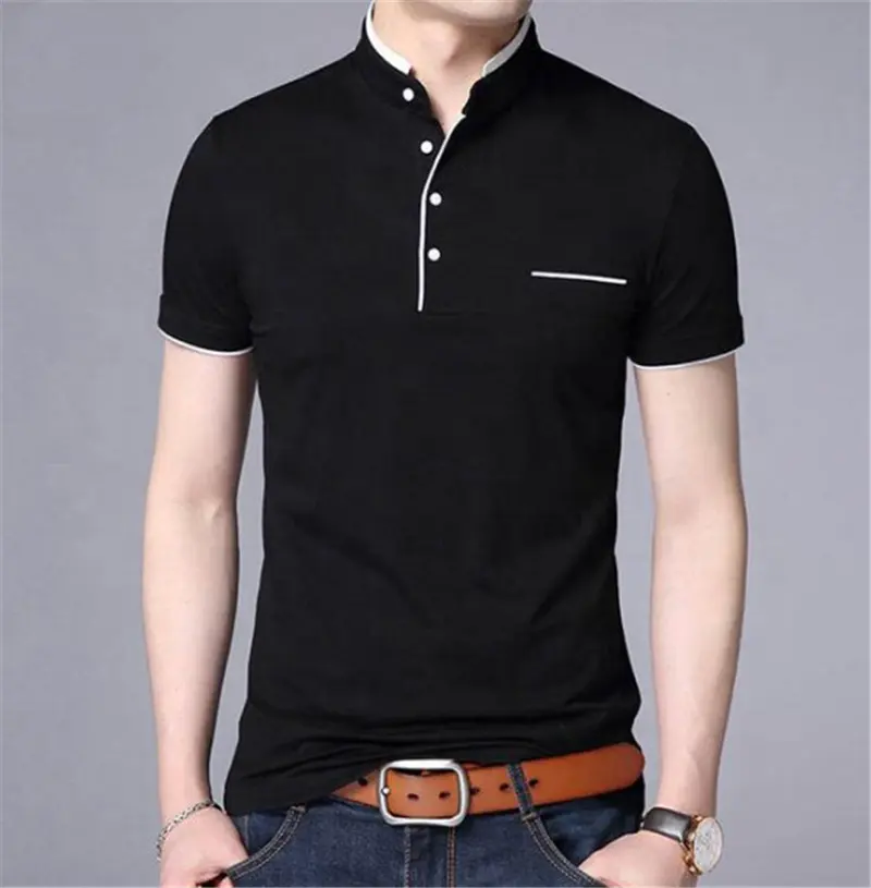 Pl077 camisa polo de manga curta bordada, camisa masculina de 100% algodão com gola