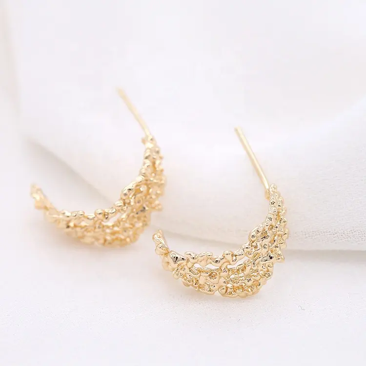 2020 New Fashionable Jewellery Semi Round Hollow 14k Gold Plated Ear Studs Earrings Hand Made Earrings