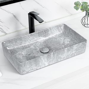 大型容器シンク長方形-24 "x 14" カウンター上のモダンなバスルーム長方形グレー磁器セラミック容器バニティシンク - Product Image 1