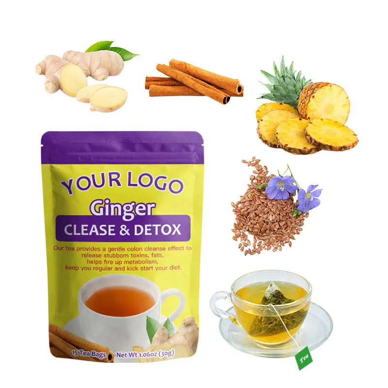 Chá de desintoxicação natural à base de raiz de gengibre, abacaxi, linhaça e canela chá orgânico de desintoxicação magro