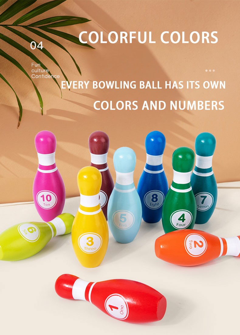 Hot Selling Kid Toy Colorful Wooden Small Bowling Sports Ball Parent-child Interactive Outdoor Games