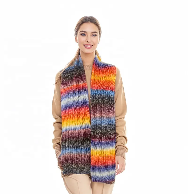 Unisex Luxury Winter Thick Wool Striped Knitted Scarf For Women