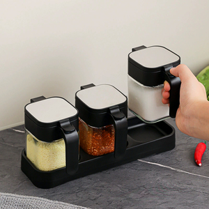 家庭用3ピース調味料スパイスボックスセットスタンドラック付きキッチン密封スパイスジャーガラス塩シェーカー調味料収納ボトル - Product Image 5