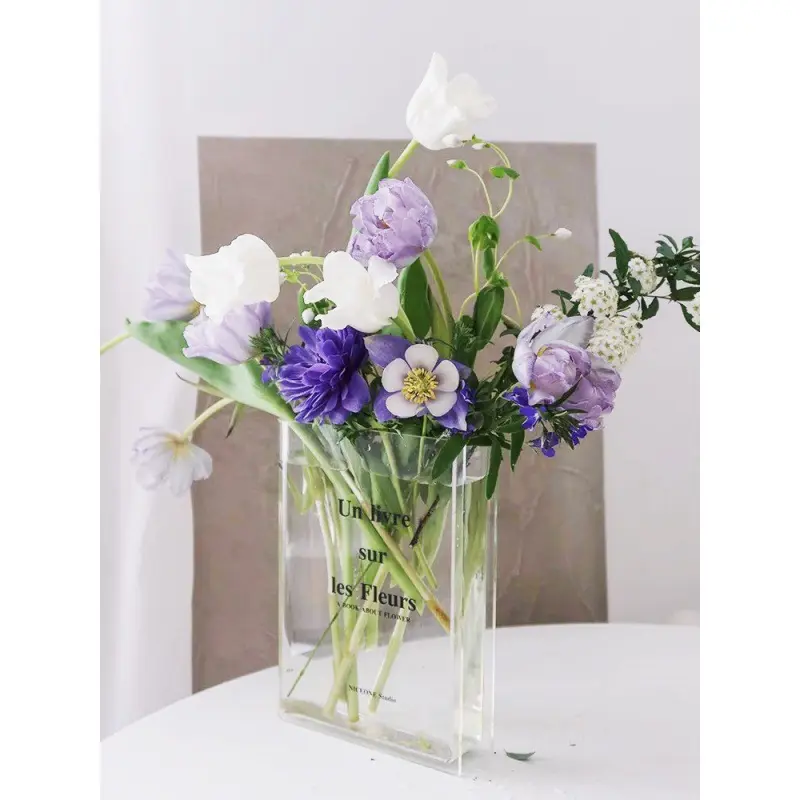 Vente en gros de vase en acrylique en forme de livre vase à fleurs moderne en acrylique décor d'étagère salon décoration d'intérieur