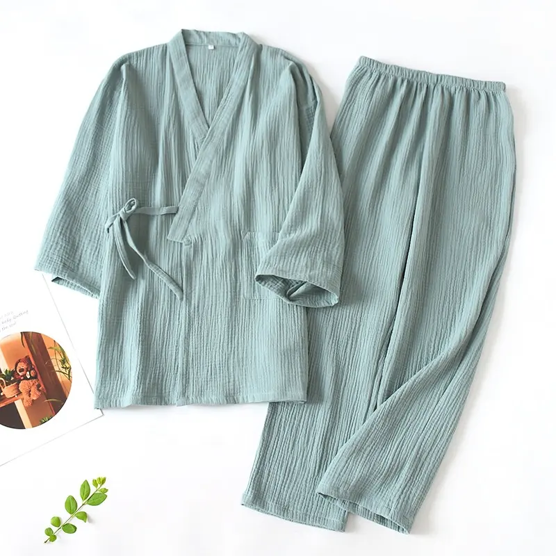 Pijama de Kimono japonés para hombre y mujer, pantalones de algodón puro, 2 capas con gasa de ropa de dormir, precio al por mayor