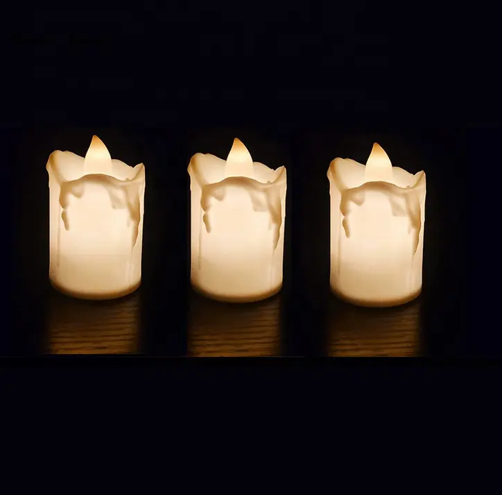 Luces de té que funciona con batería, vela led en forma de onda de lágrima sin llama, vela LED de plástico para decoración de boda