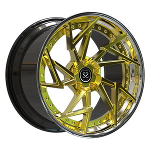 ポリッシュバレルゴールドブラシディスクスタッガード2021インチカスタム2-PC鍛造合金リム13J5x114.3マスタングGT500用