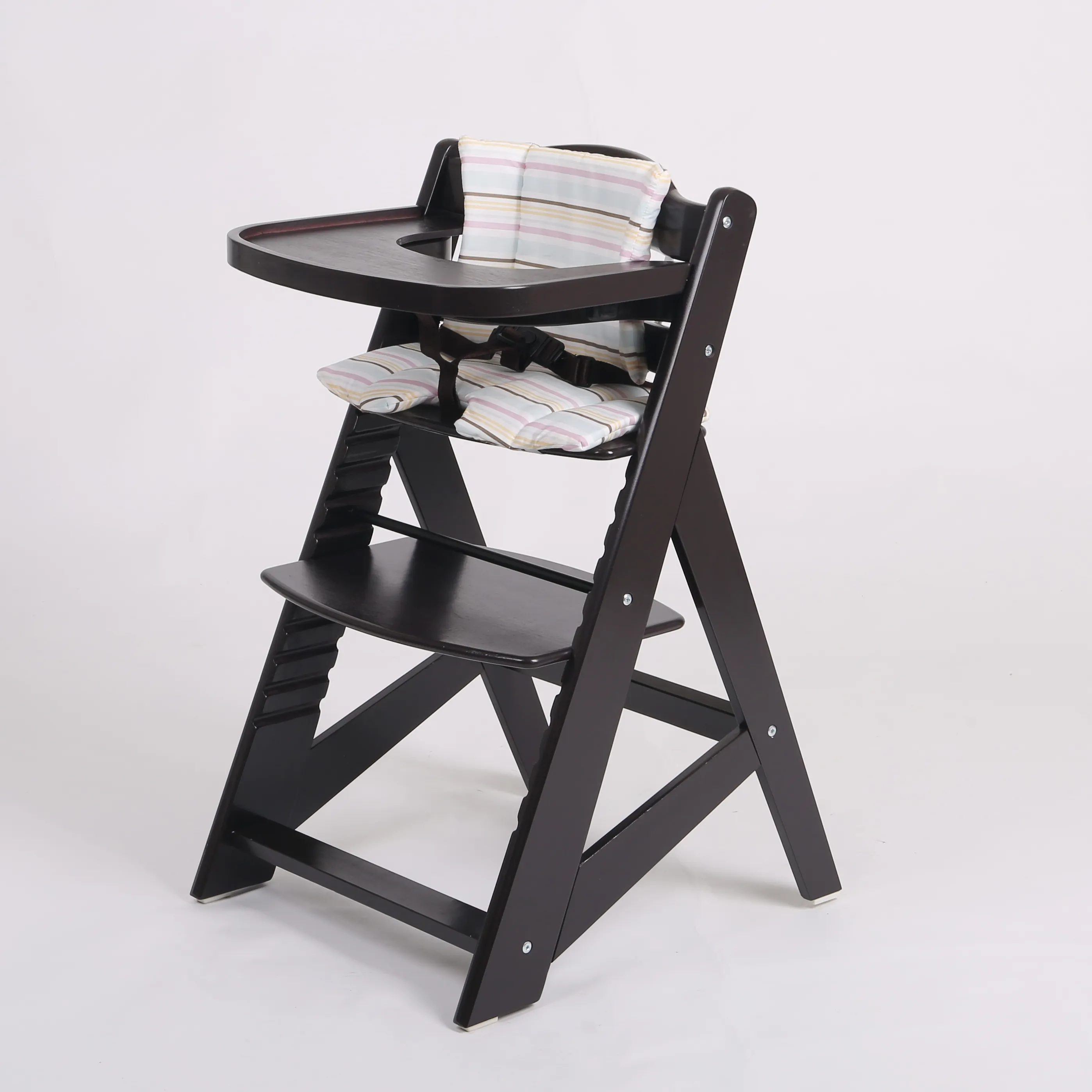 Silla alta de madera con bandeja de alimentación y cojín de asiento, alta silla de bebé estándar europeo para restaurantes