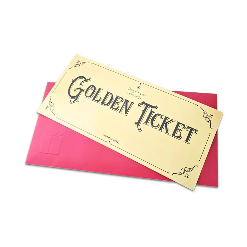 ตั๋วสีทองแบบทำมือเพื่อขูดตั๋วและสติกเกอร์สำหรับรางวัลธุรกิจขนาดเล็กเกมโปรโมชั่นการ์ดสำหรับปาร์ตี้