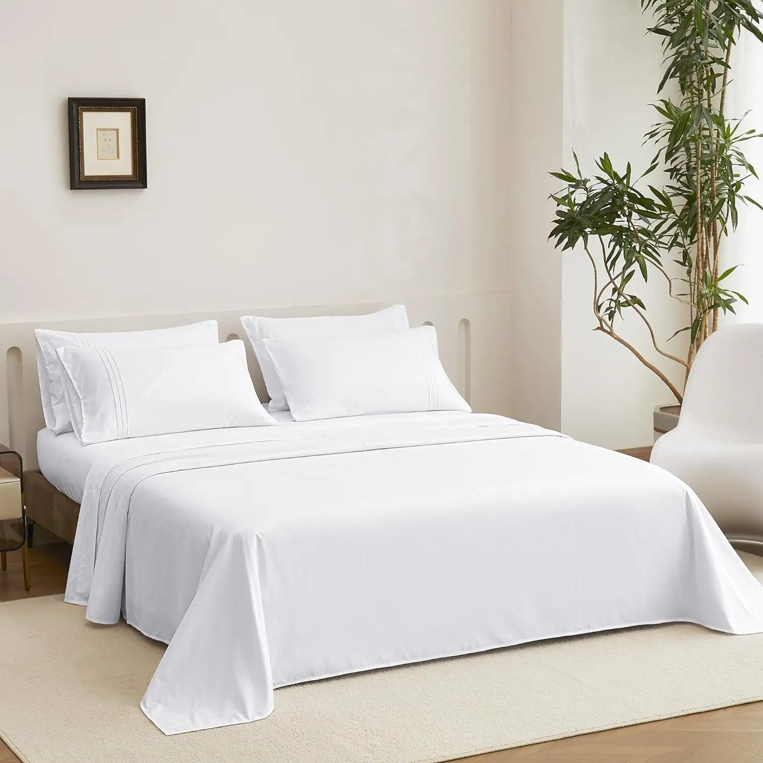 300tc beyaz otel yatak örtüsü yüksek kalite 5 yıldızlı Sateen 100% mısır pamuk yatak seti