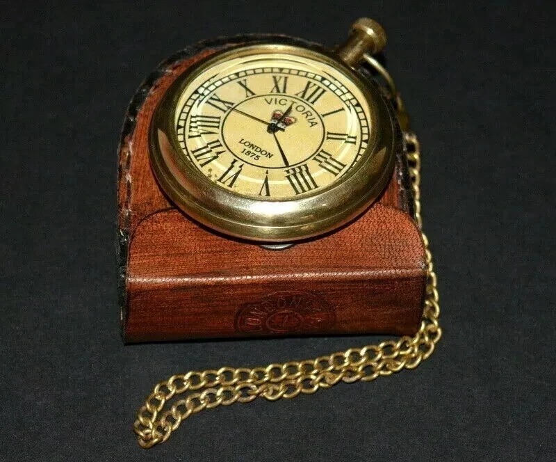 Antique Brass with Brown Leather Box