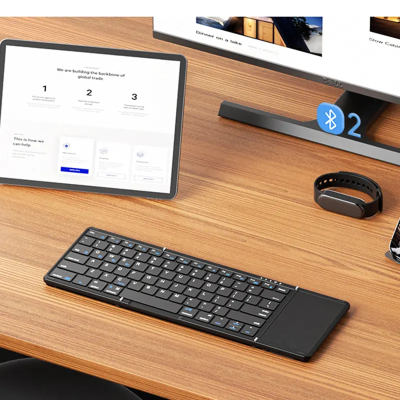 Ultra ince kablosuz katlanabilir klavye bluetooth tri katlanır dizüstü smartphone için taşınabilir katlanabilir klavye kablosuz
