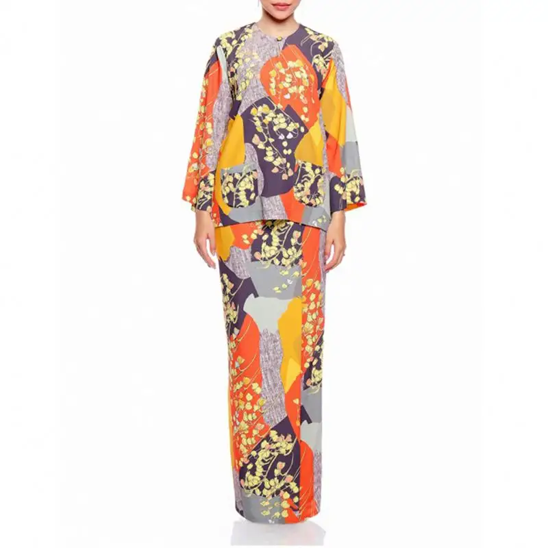Женский комплект из 2 предметов, мусульманское платье, блузка с цветочным принтом и юбка, комплект из 2 предметов, в стиле кэбая, современный, Дубай, курung, 2021