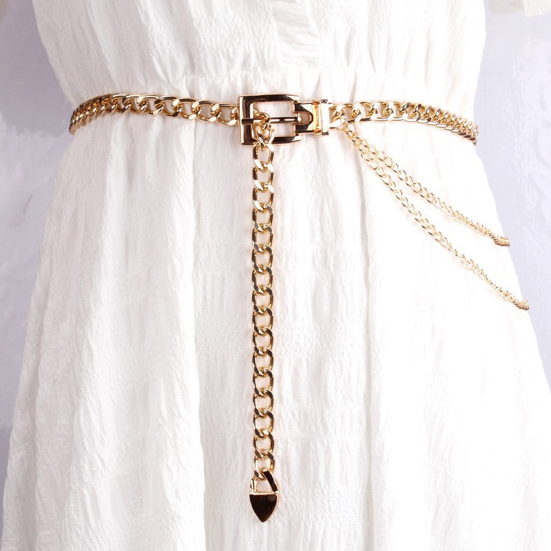 Chaîne de taille ceinture en cuir doré