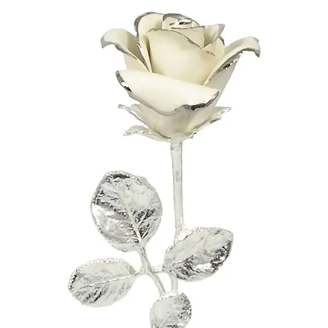 Großhandel Valentinstag Geschenke Handwerk handgemachte hochwertige benutzer definierte Keramik Silber Rose Blume mit Stiel für Wohnkultur