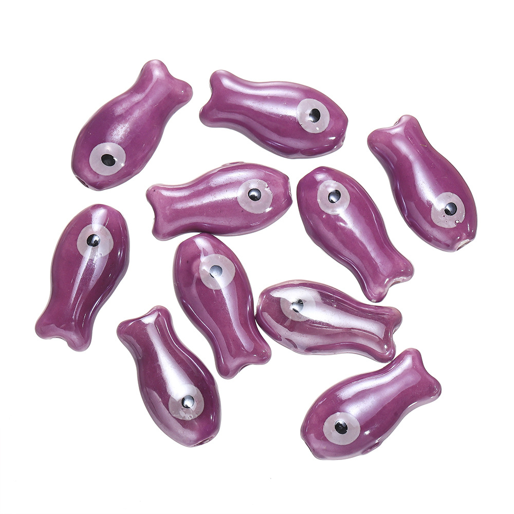 Ceramic fish beads - purple