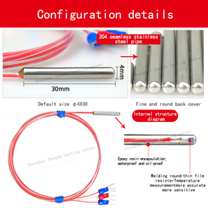 Pt100 Platinum Therm istor Temperatur <span class=keywords><strong>sensor</strong></span> Sonde Drei/Zwei-Draht-System Kleiner wasserdichter Edelstahl-Widerstands kern - Product Image 2