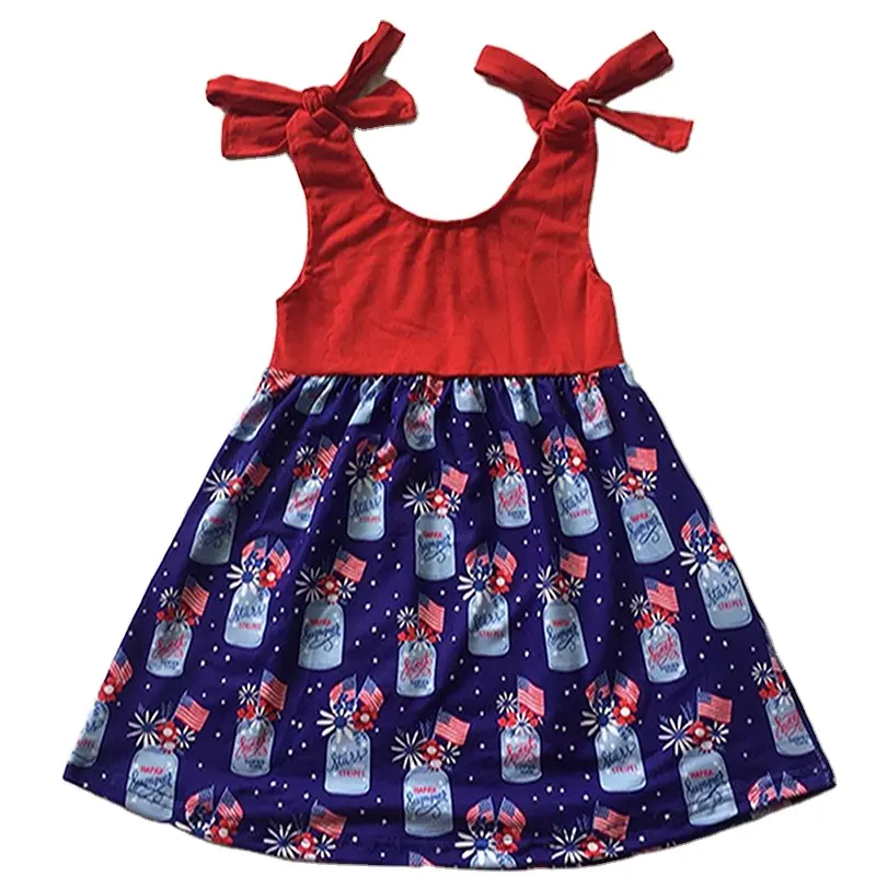 4 temmuz bağımsızlık günü çocuk giysileri güzel baskılı bebek kız elbiseleri.