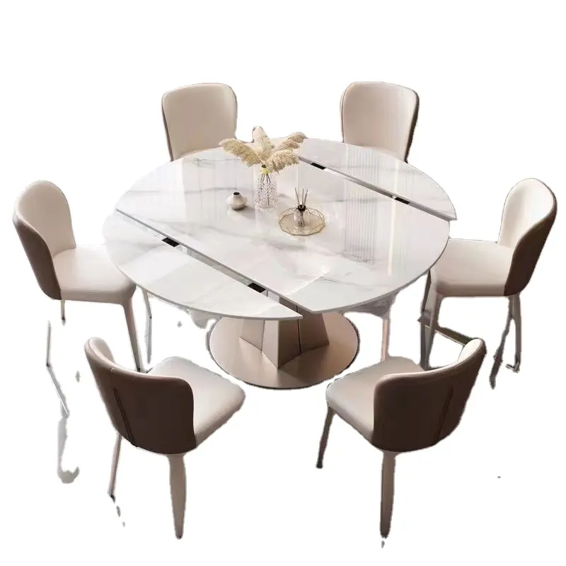 Table à manger ronde en marbre doré de luxe avec chaises, meubles de salon, ensemble de Table à manger de cuisine