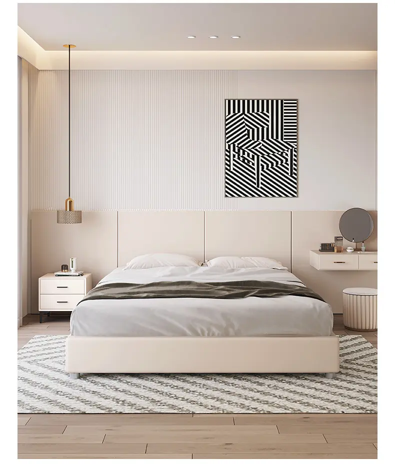 Cama de dormitorio de madera de estilo lujoso y ligero simple de alta calidad en el dormitorio principal