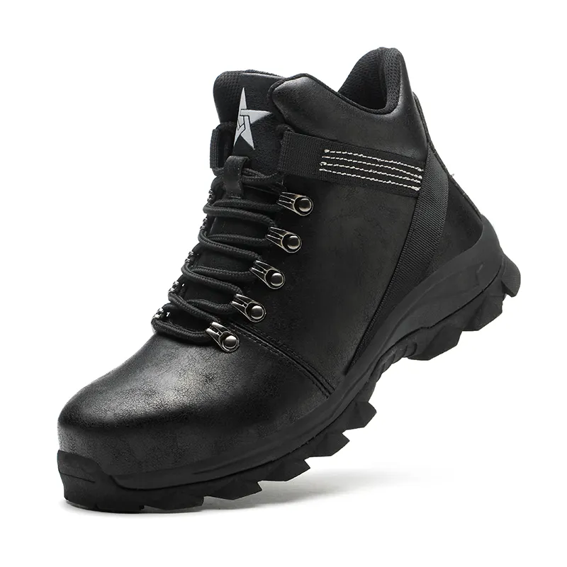 Zapatos de trabajo de cuero industrial duraderos y funcionales a la moda botas de seguridad informales con punta de acero ligeras negras de corte alto para hombres