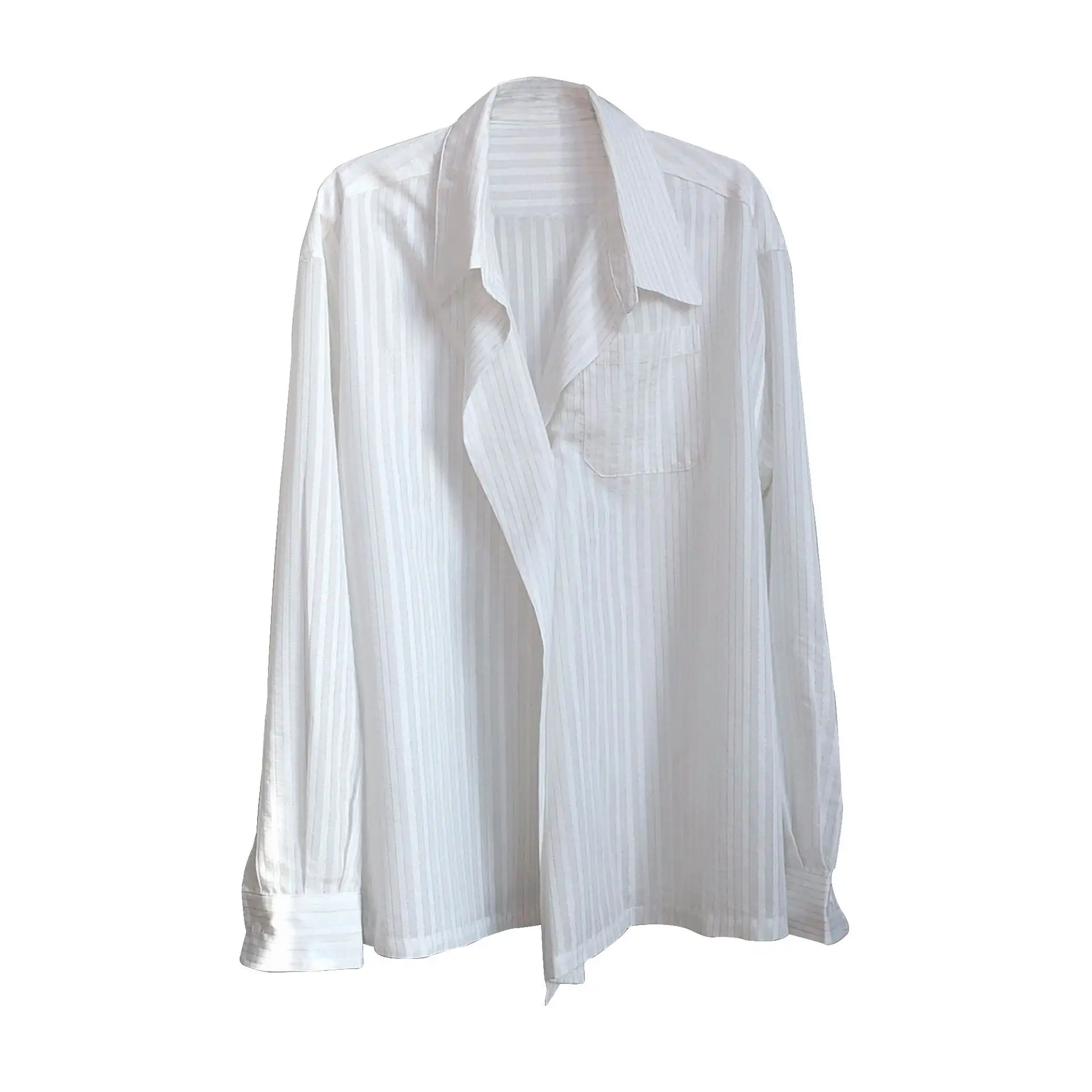 Camisa a rayas para mujer, blusa holgada con textura transparente, blusa transpirable