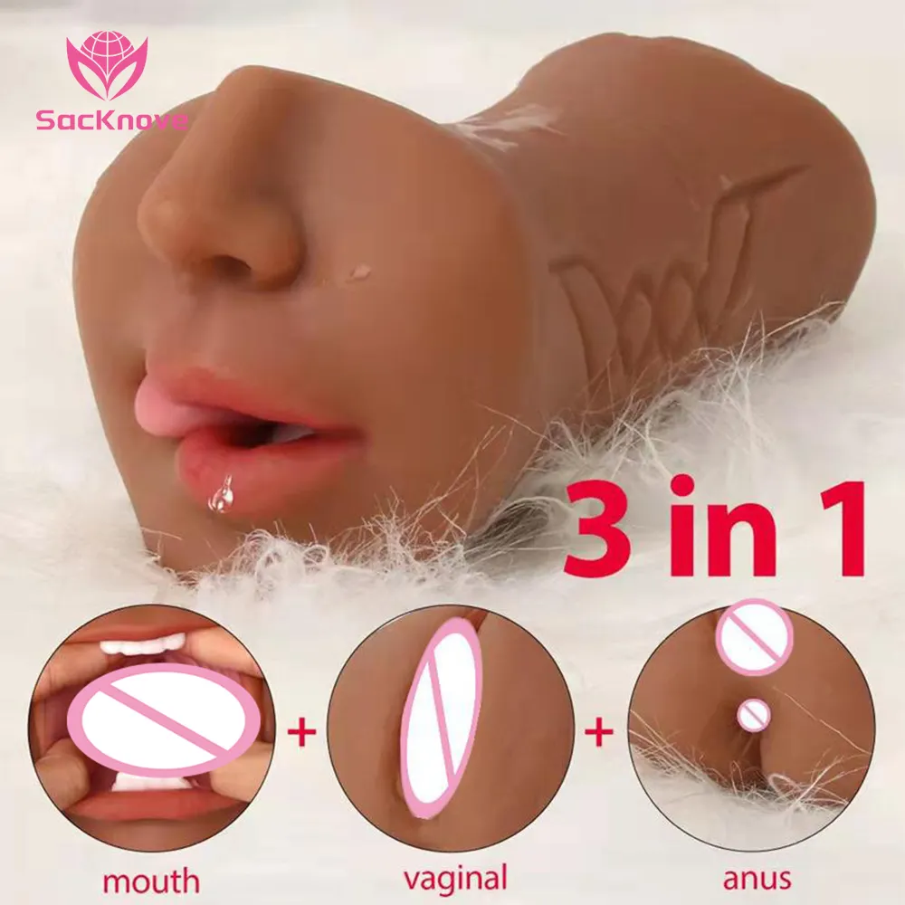 SacKnove 3 In 1 Male Masturbators Cup Realistic Vagina Anal Mouth Oral Adult Sex Pocket Artificial Pussy Men Masturbation Toys