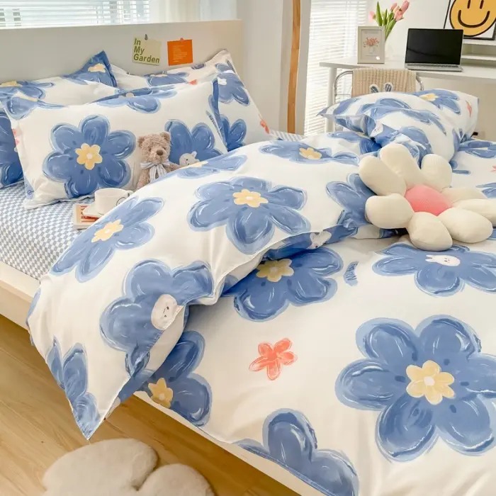 Custom home textile 4 pieces duvet cover set plaid print quilt cover bedding set