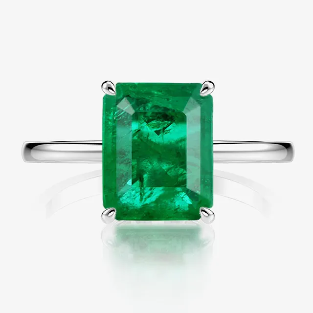 925 Sterling Zilveren Rechthoek Emerald Green Vierkante Stenen Ring Rhodum Plated Emerald Ringen Vrouwen