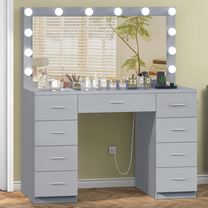 Bàn trang điểm phòng ngủ màu xám Bàn trang điểm phụ nữ hiện đại với gương chiếu sáng 3 chế độ ánh sáng màu điều chỉnh độ sáng - Product Image 1