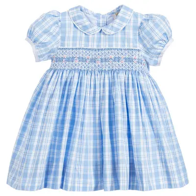 Bebek kız el önlüklü işlemeli ekose elbise ile külot çocuk butik önlük bir çizgi rop doğum günü Smock elbise