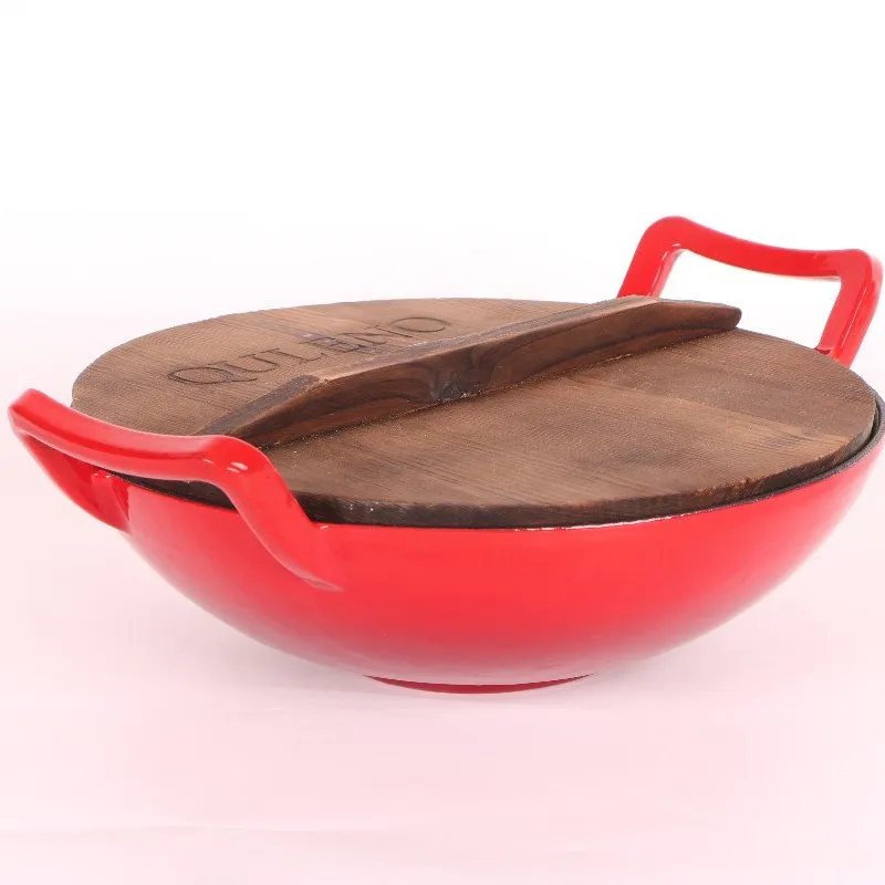 Wok panela europeia milhares de ferro fundido, de ferro fundido tradicional feita à mão com wok antiaderente sem revestido