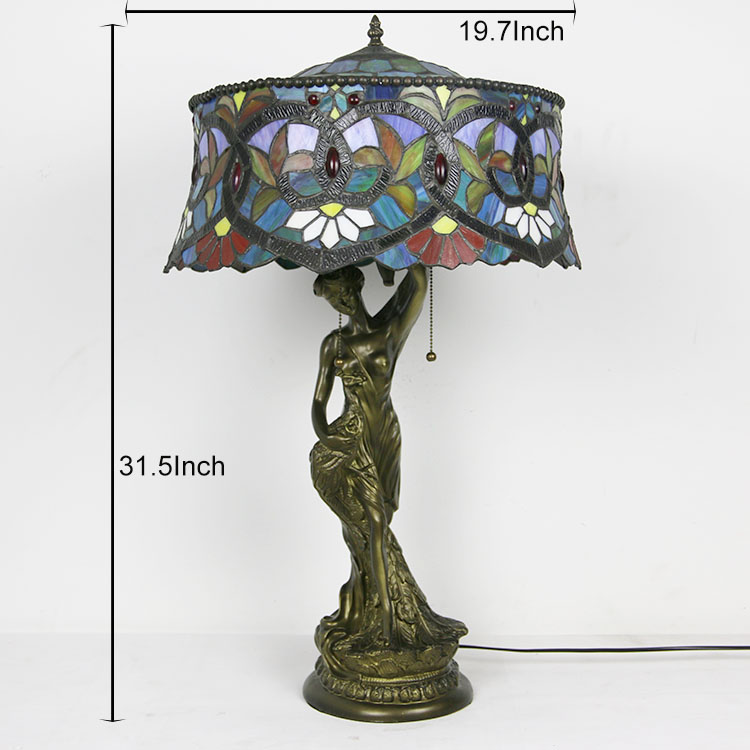 LongHuiJing Newly Handmade Glass Desk Lights 20Inch European Stained Glass Green Leaf Tiffany Table Lamp