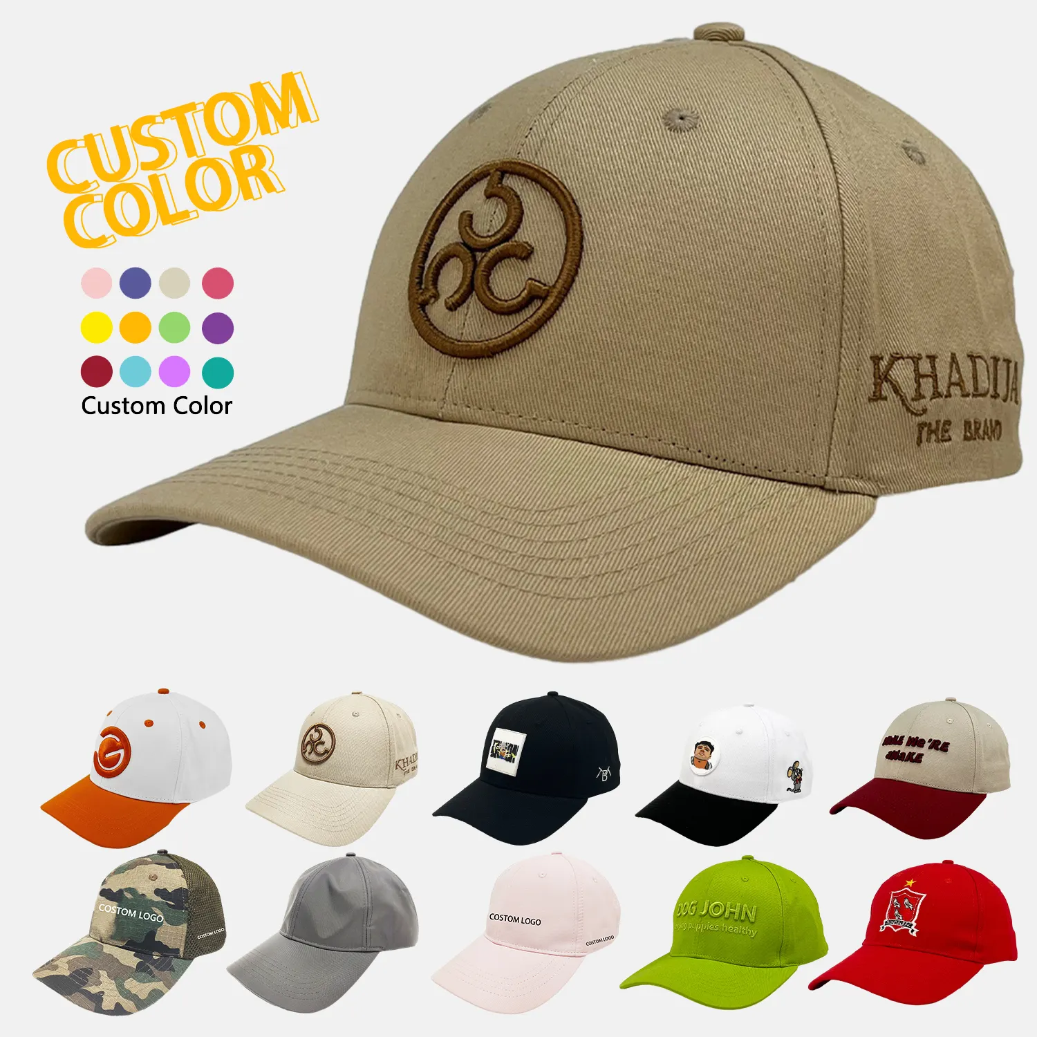 All'ingrosso personalizza i berretti con il proprio logo in cotone baseball moda berretto ricamato rialzato berretto moda logo personalizzato