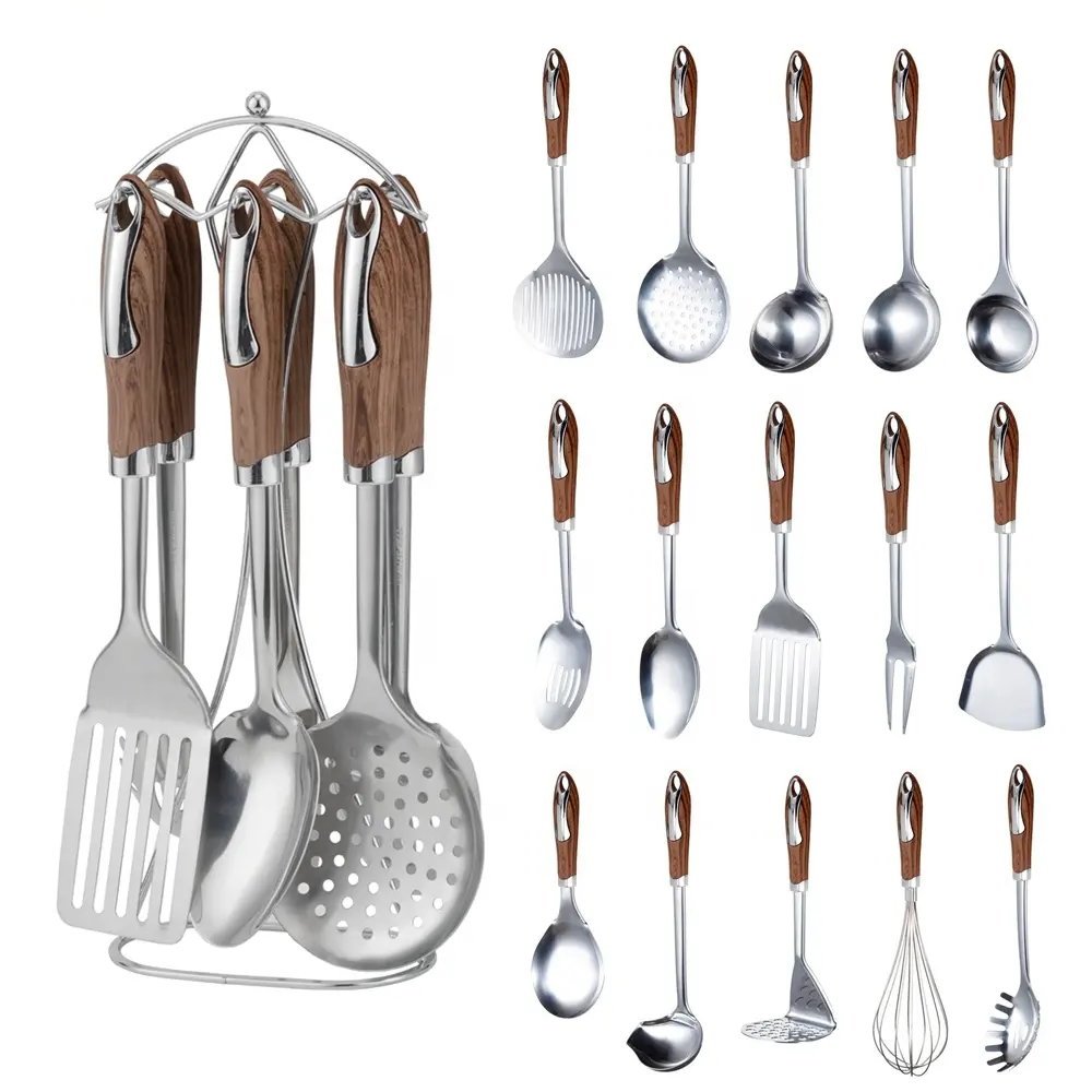 Conjunto de utensílios de cozinha, fabricante de utensílios de cozinha de aço inoxidável-turner e colher sólido, conjunto de utensílios de cozinha