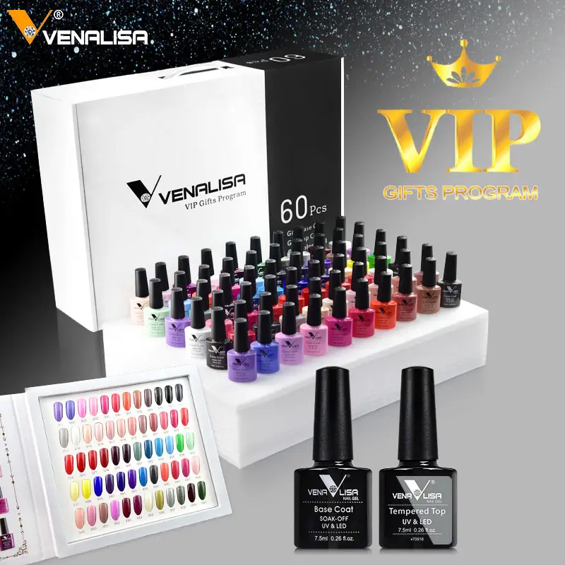 2024 Venalisa Kit VIP cat kuku UV akrilik Pemoles kuku OEM Set lengkap 60 warna cat kuku Gel label pribadi pernis enamel