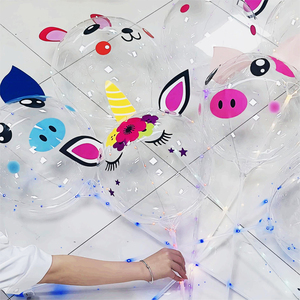 20 Inch clear <strong>Globos</strong> with Cute Animal Stickers 70cm Handle and Colorful Light <strong>Led</strong> Light up Bobo Balloons - Product Image 2
