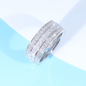 Tùy Chỉnh Thiết Kế Thời Trang 925 Rắn Bạc Với 3 Hàng Moissanite Kim Cương Mens Hiphop Đồ Trang Sức Nhẫn - Product Image 1